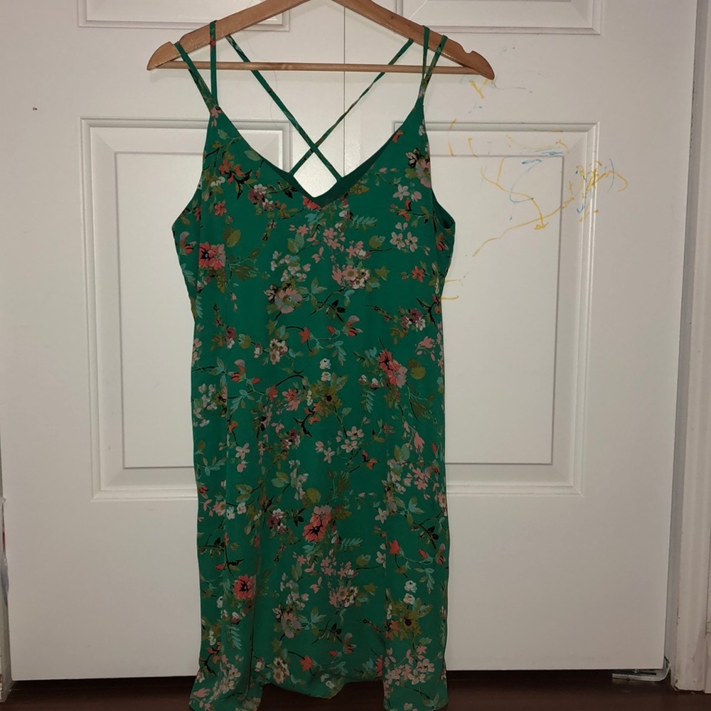 Green Floral Strappy Shift Dress